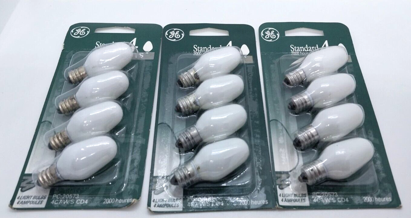 Lot of 12 New 4W Standard E12 Candelabra Base C7 White Night Light Bulbs