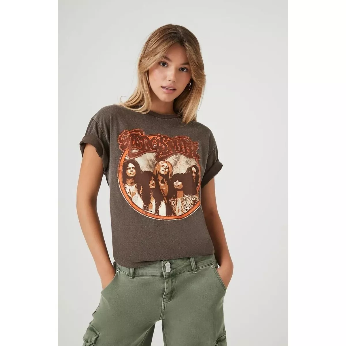 NWT FOREVER 21 Aerosmith Oversized Graphic Tee Size M L Color Brown