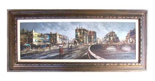 Vintage Abstract Oil Painting Cityscape Mid Century Framed Signed