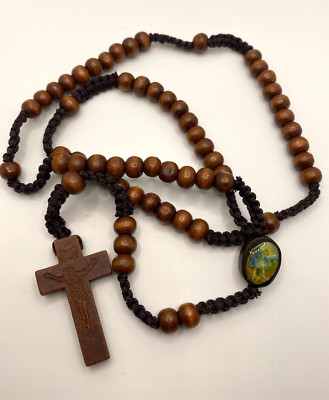 St. Michael Wood Cord Rosary Necklace - 18'' L, 1 1 2'' Crucifix