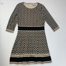 Eliza J Dress Womens 12 Fit & Flare Cream Black Pleated Skirt Classic Careerwear
