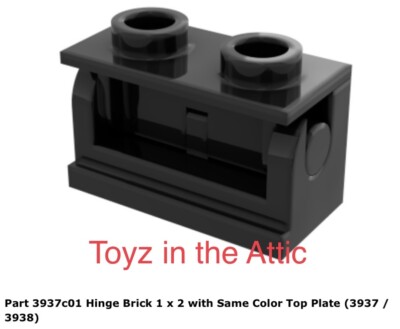 Lego 1x 3937c01 Black Hinge Brick 1 x 2 with Same Color Top Plate 6852