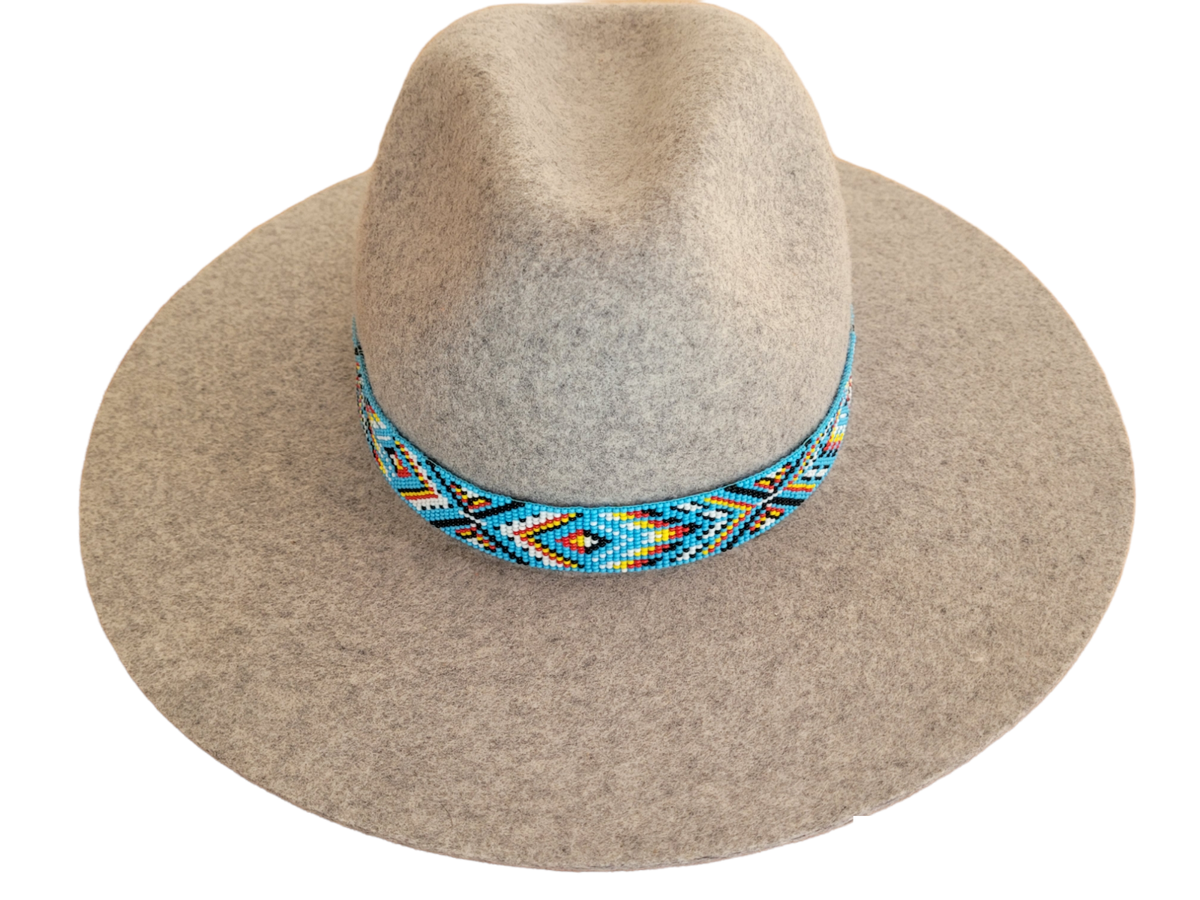 Western Seed Beaded Hat Band Fit Cowboy Hatband Light Blue 