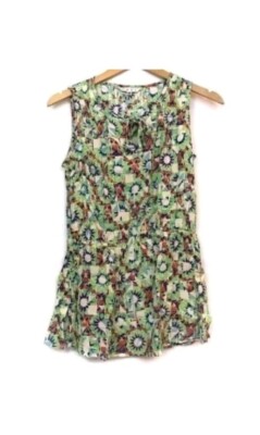 CABI 316 Kaleidoscope Sleeveless Blouse Lime Green Cream Ivory Colorful Boho XS