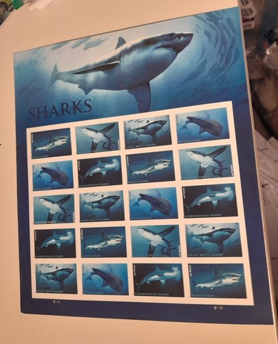 2 SHEET US Postage - 40 SHARKS FOREVER STAMPS Value $29.20