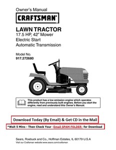 Craftsman 17 5 Hp 42 Inch 917 272680 Riding Mower Engine Owner Manual Ebay