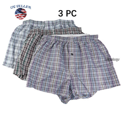 3 Pack Men Knocker Boxer Trunk Plaid Shorts Underwear Cotton Briefs