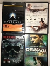 Lot of 5 TIME TRAVEL Movies (4 DVDs) Looper, Stargate, Butterfly Effect, Deja Vu