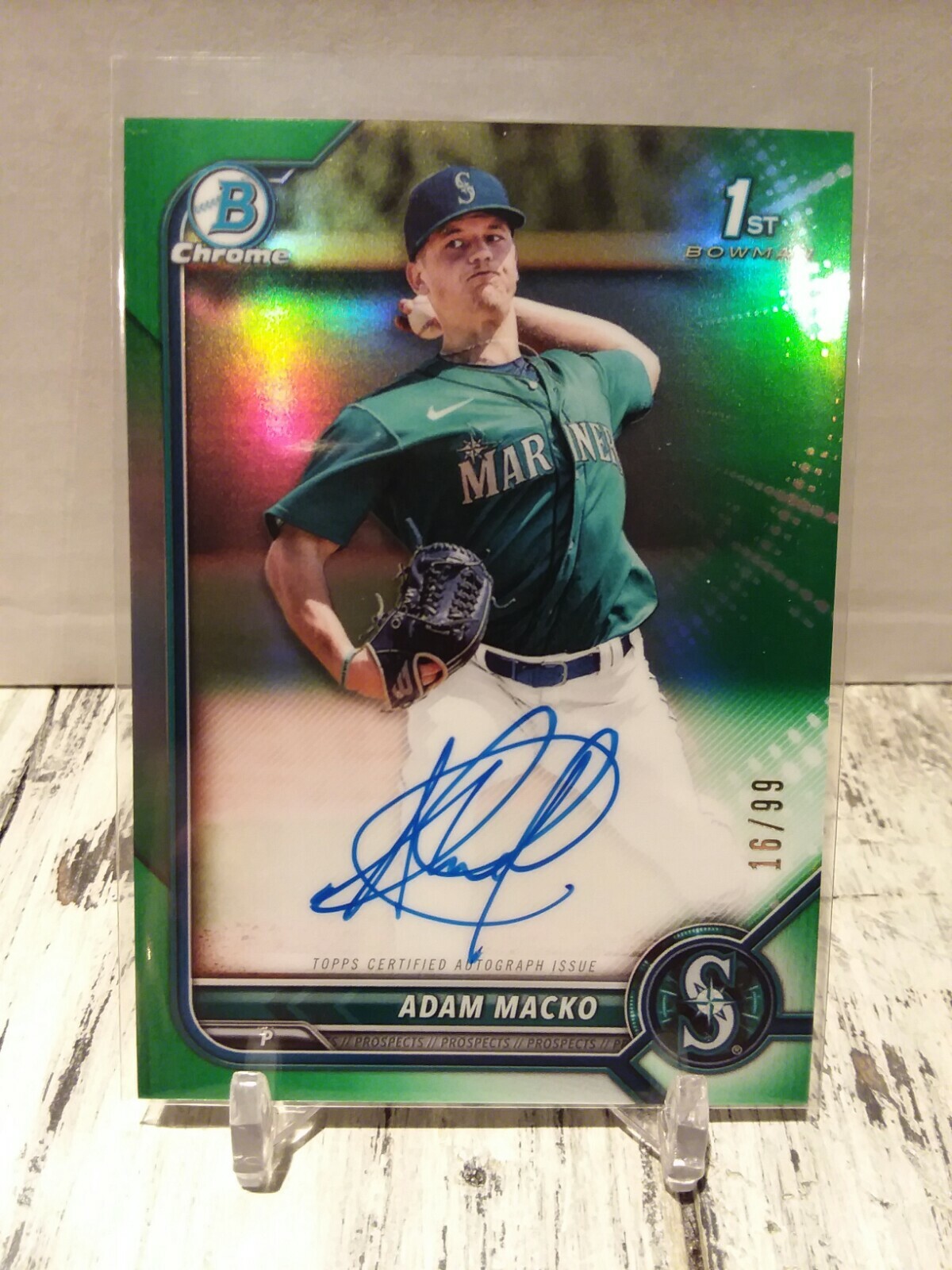 2022 Bowman Chrome 1st Adam Macko Green Refractor Auto 16/99 Mariners ROOKIE RC