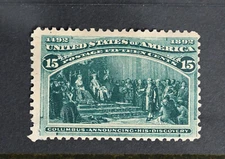 USA Scott # 238 VG No Gum Teeny Tear LL Corner 15c Columbian US Stamp Cat $250
