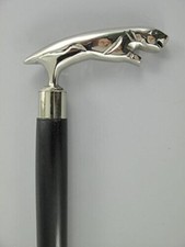 Vintage Brass Design Silver Jaguar Head Handle Wooden Walking Stick Cane Style