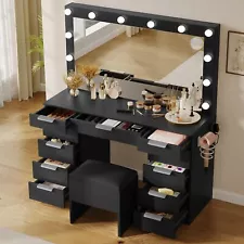 Vanity Desk Set with 3 Mode Lights Charging Station 11 Drawers Dressing Desk