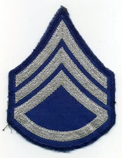 WWII US Army Chevron SSgt Staff Sergeant Patch Silver On Blue