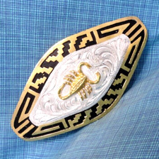 Scorpion Belt Buckle Large Western Scroll Cowboy Cowgirl Vtg Alpaca Mex .NOX737