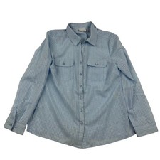 Kim Rogers Blue Semi-Sheer Button Up Shirt Blouse Size SP PS Roll Tab Sleeve L/S
