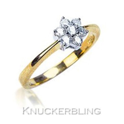 Echter Diamant Gänseblümchen Verlobungsring F VS 0,25ct Brillantschliff in 18kt Gold gefasst