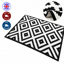 Modern Black White Geometric Rug Non Slip Floor Mat Bedroom Living Room UK