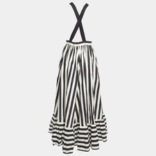 Dolce Gabbana BlackWhite Striped Cotton Shoulder Strap Long Dress S