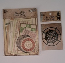 Tim Holtz Idea-ology Lot - Vintage 32 Piece Collection And Mini Compass Mask