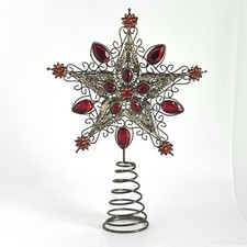 Gold Metal 3 Dimension Star Tree Topper With Red Plastic Rhinestones 12&rdquo;