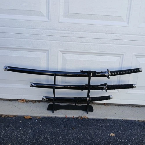Set of 3 Japanese Replica Swords Katana, Wakizashi, Tanto with Display Stand