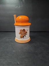 Armbee Ceramic Honey Jar, Vtg 3D Honey Bee Design Pot, Honey Keeper with Spoon