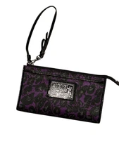 Beautiful COACH POPPY DAISY OCELOT PURPLE ZIP AROUND wristlet WALLET (COACH) MUL