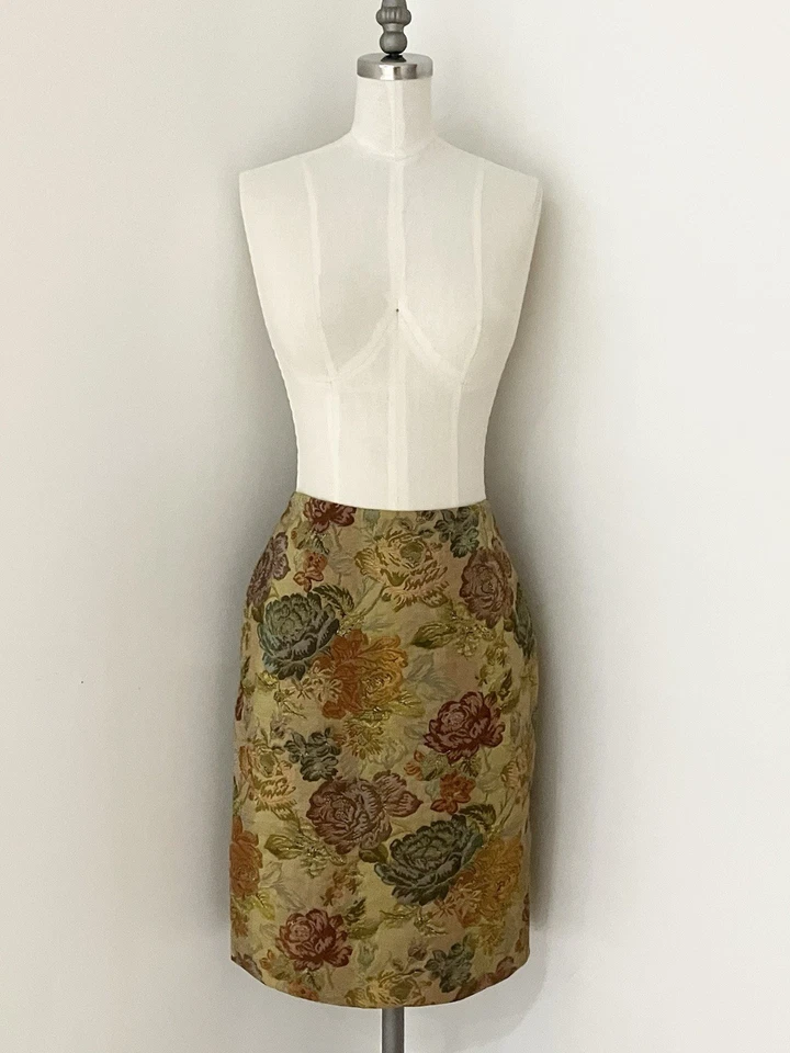 Blumarine Blugirl Italia Vintage Floral Brocado Falda Lápiz 44IT Foto 2 de 4