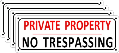 (4 Pack) No Trespassing Signs Private Property, Aluminum Warning Sign for Fence