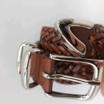Perry Ellis Men's Belt Size 36 - 90 Genuine Leather Braided Brown Boho Western