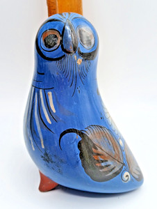 Tonala Mexico Folk Art Pottery Blue Bird Hand Painted Figurine  7” Vintage