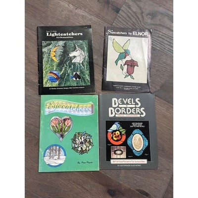 Vintage Stained Glass Pattern Books Lot of 4 Suncatchers Bevels Borders Patterns