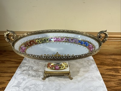 ATQ French Severs Gold Gilt Gilded Center Piece Ormolu Limoges Lg 17   Flowers