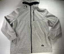 Quicksilver Hoodie Men  s Large Gray Bonded Fleece Full Zip Pullover Y2K Surfwear