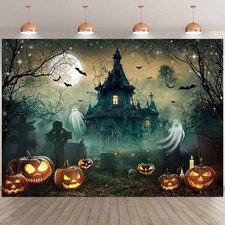 7X5FT Halloween 7x5ft, Scary Castle Haunted House Graveyard Wall Backdrop