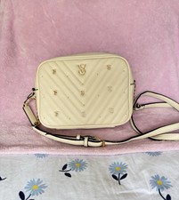 Victoria's Secret Quilted Ivory Shoulder Bag Gold Logo Accents