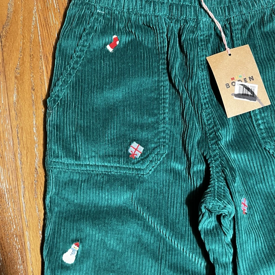 Pantalones Mini Boden Nuevos con Etiquetas Vacaciones Navidad Pana 7-8 Verde Bordado Foto 3 de 4