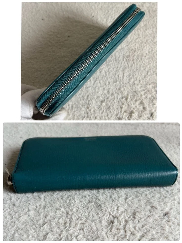 Tom Ford Cartera Larga Cremallera Alrededor Cuero Verde Unisex Italia Excelente Regalo Foto 4 de 4