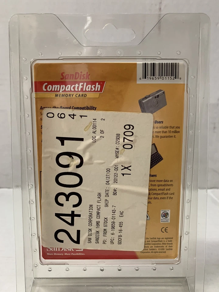 16MB SanDisk Compact Flash Card Memory Card SDCFB-16-455, Original Package-NEW! - Image 2 of 2
