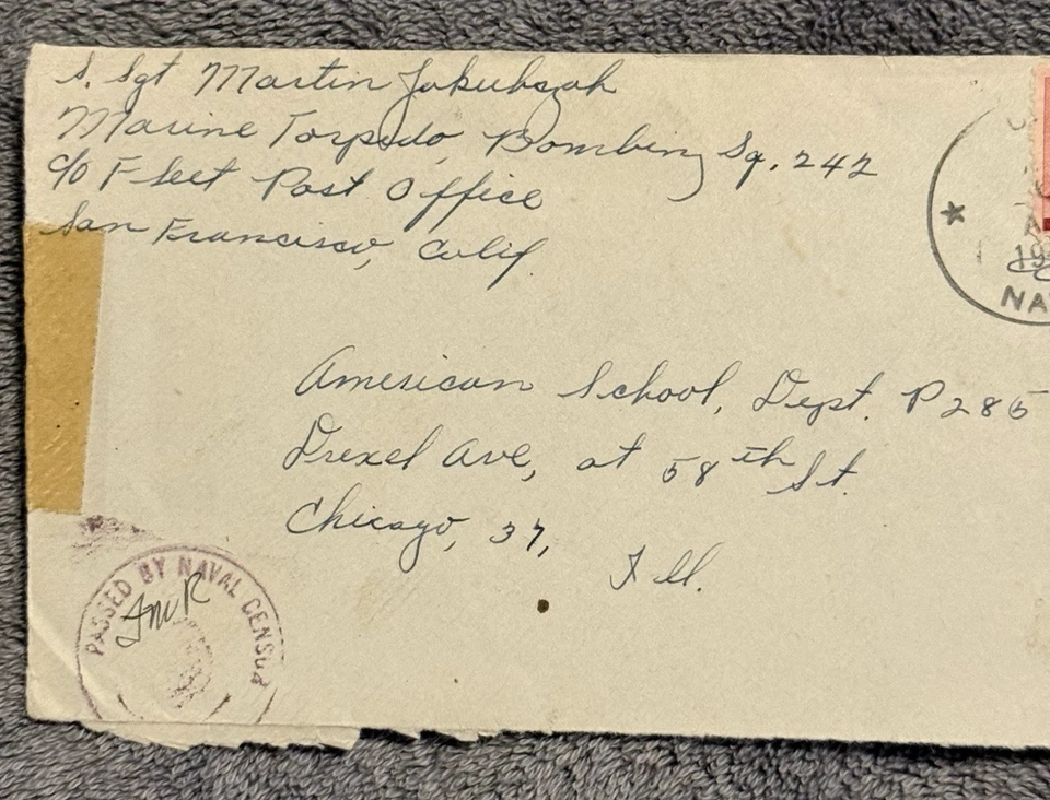 1943 US Navy Censored Marine Torpedo Bombing Sq-242 Cover, 6¢ Airmail - Image 2 of 4