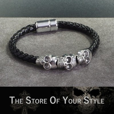Armband PU Leder Totenkopf Lederarmband 3 Totenköpfe Biker Steampunk Gothic