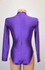Women Leotard 130-87 High Collar Zipper Back Bottom Closed Purple Spandex Size S