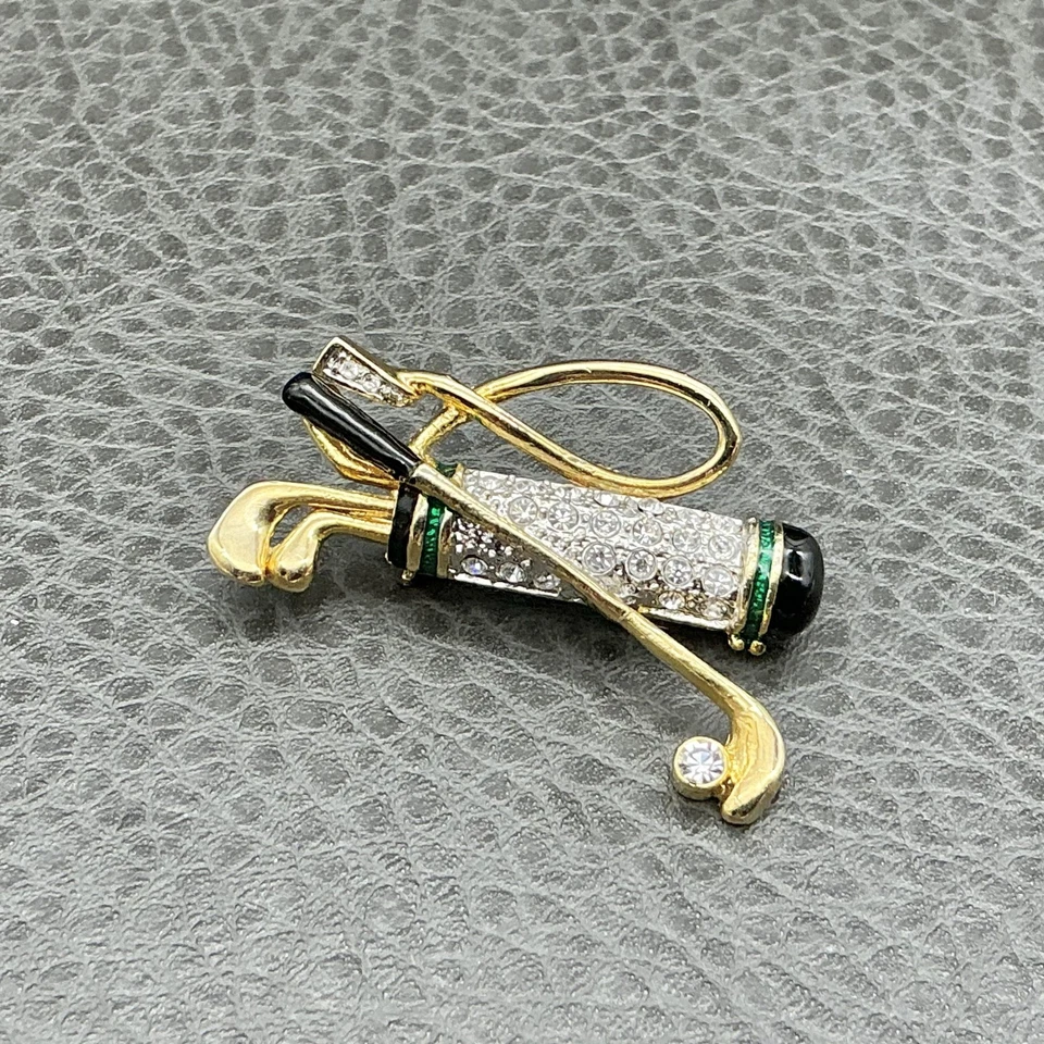 Bolsa de Golf Palos Disfraz Broche Prendedor Estrás Pavé Tono Dorado Verde Negro Esmalte Foto 4 de 4