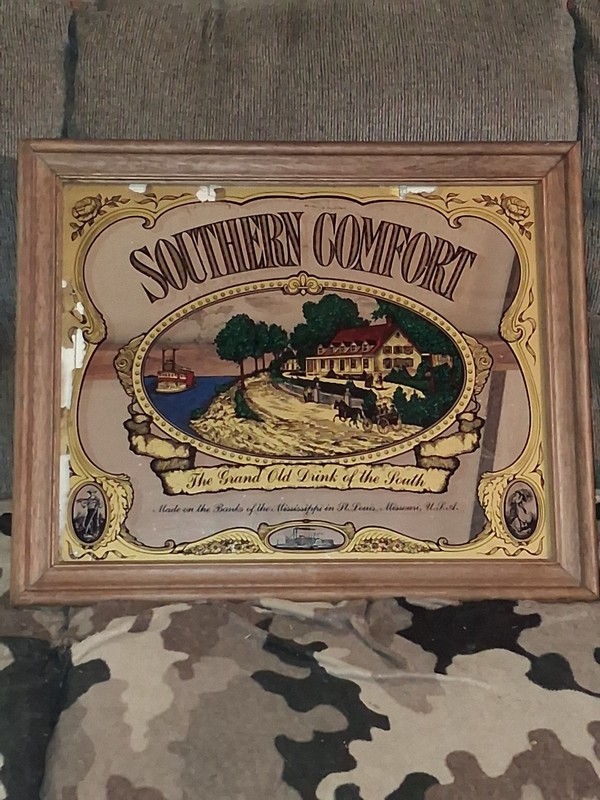 Vintage Southern Comfort Bar Mirror, Retro 1970s Whiskey Sign, Man Cave Decor