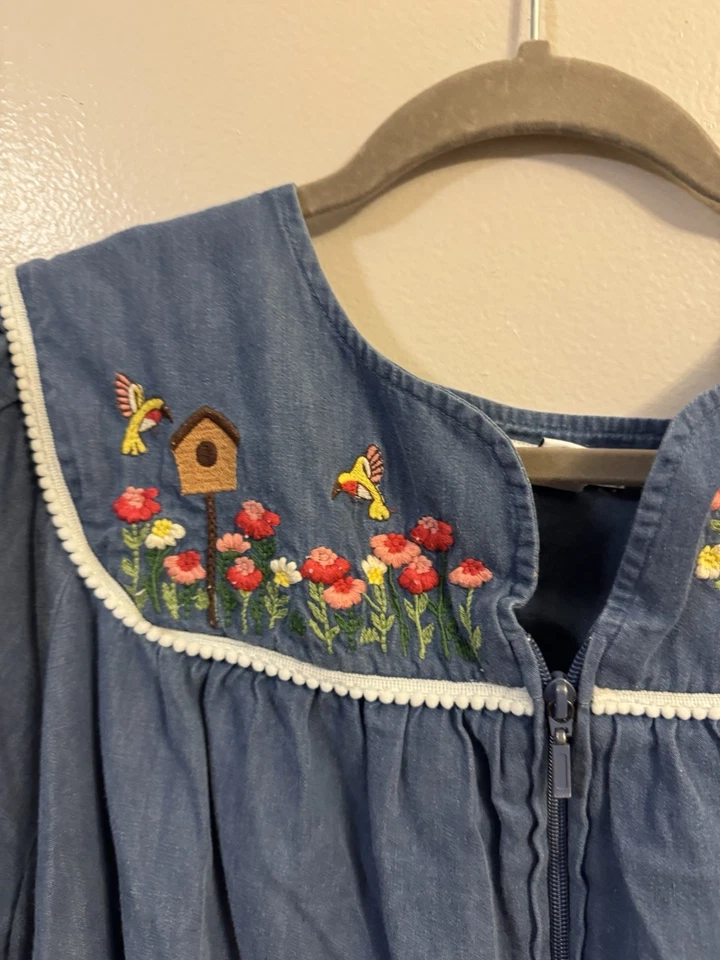 Vestido vaquero Go Softly Patio caftán para mujer talla XL bordado floral abuela Foto 4 de 4