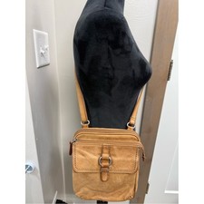 Fossil Vintage Pebbled Leather Crossbody Organizer Purse Cognac Brown Tan Bag