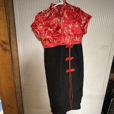 Red Black Gold Cheong-sam Dress Size 10 Cotton Polyester Women