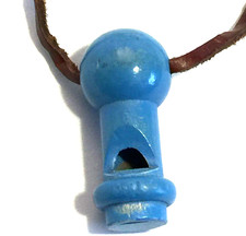 VINTAGE HANDMADE BLUE TURNED WOOD WHISTLE 2"