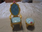 mattel doll furniture, 2006 chair and vanity stool, light blue/ gold — photo 1