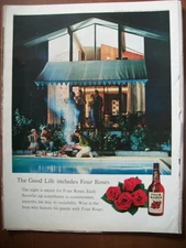 1961 VTG Original Magazine Ad Four Roses Whiskey Enjoy The Good Life By The POOL